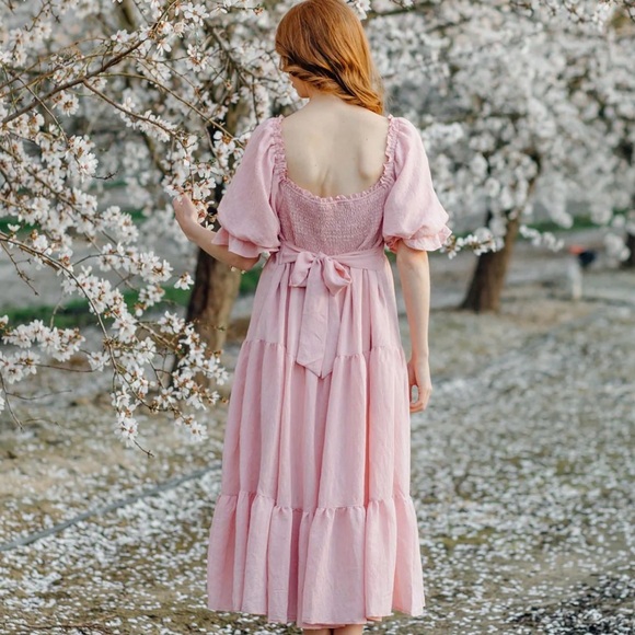 Morning Lavender PAIGE PUFF SLEEVE TIERED MIDI Dress Size S - Picture 5 of 10